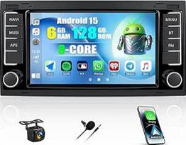 CAMECHO 6+128G 8 branduolių Android 15 automobilinis radijas VW Touareg Transporter T5 Multivan 2004-2009 su Navi Wireless Carplay Android Car, Double DIN radijas su 7 colių ekranu Bluetooth 5.0 RDS/FM + atbuline eiga