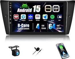 CAMECHO Qualcomm 8 branduolių Android 15 automobilinis radijas BMW E90/E92/E93 2005-2012 m., 4+64G Bluetooth radijas su belaidžiu Carplay Android DSP WiFi GPS FM/RDS su galinio vaizdo kamera 1280 x 720 IPS jutiklinis ekranas