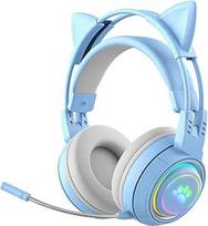 JINSERTA Vaikų "Bluetooth" ausinės, "Cat Ear" "Bluetooth" ausinės su RGB šviesa, "Bluetooth" 5.3 stereofoninės žaidimų ausinės, ausinės per ausis su 50 mm vairuotoju vaikams ir suaugusiesiems