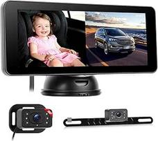 Kūdikių automobilio kamera ir galinio vaizdo kamera 2 in 1 6,86 colių IPS padalintas ekranas 1080P HD 2 kameros su naktiniu matymu, plačiu kampu, galvos atlošu ir numerio ženklu