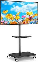 TV stovas su medine lentyna TV stovas TV stovas su pasukamomis ir reguliuojamo aukščio kojelėmis, skirtas 27-55 colių televizoriui, mobilus TV stovas iki 30 kg, maks. VESA 400 x 400 mm (juoda)