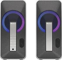 "Genesis Helium 100BT RGB PC Speaker 2.0" - "Bluetooth 5.0" ir AUX, USB maitinimas, 10 W RMS, RGB apšvietimas, ausinių lizdas, kompaktiški stereofoniniai garsiakalbiai kompiuteriui, nešiojamajam kompiuteriui, žaidimams ir biurui