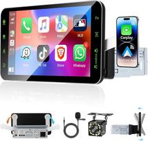 "Podofo" 1 DIN 9 colių HD automobilinis radijas su "A-pple CarPlay"/"Android" automobiliniu belaidžiu ryšiu, "Bluetooth 5.0" besisukančiu jutikliniu ekranu su mobiliojo telefono laikikliu / veidrodžio jungtimi / GPS / SWC / EQ / FM / RDS / TF / USB / tele