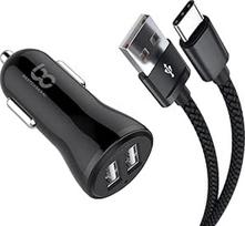 "Samsung Galaxy A50" automobilinis įkroviklis 2 USB prievadai greitas įkrovimas 3.4A su 1M C tipo USB kabeliu, suderinamas su "Samsung A50