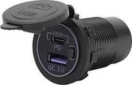 12V vandeniui atsparus 65W USB C PD3.0 18W 2 prievadų USB įkroviklio adapteris, skirtas motociklui, kemperiui, valčiai