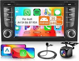 2G ir 64G 7 colių automobilinis radijas "Audi A4 B6 B7 S4 B5 B7 RS4 RS B7" su "Carplay Android Car", "Android 15", jutiklinis ekranas "Bluetooth" RDS/FM radijas, "WiFi Navi"/AHD atbulinės eigos kamera/CANBUS