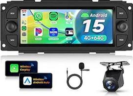 4+64G automobilinis radijas "Android 15", skirtas "Jeep Grand Cherokee Wrangler Liberty", "Chrysler Grand Voyager 300M PT Cruiser", RAM 1500 2500, 6,86 colių jutiklinis ekranas su "Carplay", "Android", GPS, "Wi-Fi", "Bluetooth", FM