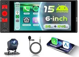4G+64G Android 15 Autoradio 1 Din mit Drahtlos Carplay Android Auto, 6'' Incell HD Touchscreen Auto Radio Unterstützung Bluetooth GPS Wi-Fi FM RDS Radio Link Spiegeln USB/Typ-C Rückfahrkamera