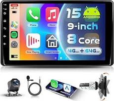 8 branduolių 4G + 64G "Android 15" automobilinis radijas 1 DIN su belaidžiu "Carplay" "Android" automobiliu, 9 colių pasukamas HD jutiklinis ekranas automobilinis radijas su "Bluetooth" FM RDS radijas GPS "Wi-Fi" ryšys veidrodis USB atbulinės eigos kamera