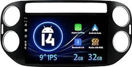 Android 14 automobilinis radijas VW Tiguan 5N 2007-2016 su atbulinės eigos kamera 9 colių IPS -2G + 32G - Palaiko DAB+/Carplay/Steering Wheel Control/WiFi/Bluetooth/Mirrorlink/USB/RDS/GPS