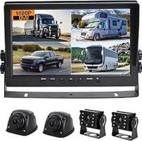 HD 1080p atsarginės kameros sistema, 10 colių IPS monitorius, integruotas DVR įrašymas, su keturiais padalijimais; IP69 vandeniui atspari, galinio šoninio vaizdo kameros, atsarginė kamera nameliams ant ratų, sunkvežimiams ir priekaboms
