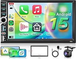 Hodozzy Carplay Android automobilinis radijas 2 DIN su 2 USB USB-C 7 colių IPS ekranu, Auroradio Bluetooth su Android Car/DSP/WiFi/RDS/FM + atbulinės eigos kamera