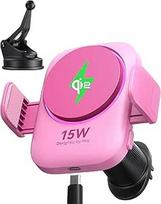 INIU Qi2 15W rožinės spalvos automobilinis telefono laikiklis, 12N magnetinis laikiklis su RGB šviesa ir aušinimo funkcija, skirtas "iPhone 16/15/14/13/12" ir kt.