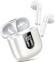 Jesebang "Bluetooth" ausinės į ausis, belaidės "Bluetooth 5.3", itin lengvos ausinės su HD mikrofonu, išskirtinio garso muzikos transliacija iki 30 valandų, LED ekranas, atsparios vandeniui, IP7, baltos spalvos