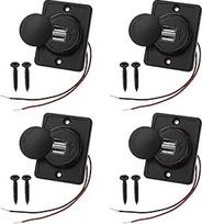 Pack of 4 2 USB Port Car Charger Adapter 12 V - 24 V Socket Car Dual USB Port Charger Plug Socket with LED for Motorcycle Car Boat ATV UTV Motorhome Motorhome