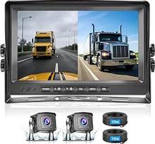 SIXTOP Dvigubos atbulinės eigos kameros rinkinys su 9 colių monitoriumi, IP69 vandeniui atsparus spalvotas naktinio matymo automobilio galinio vaizdo monitorius, atbulinės eigos kamera su 10 m kabeliu, skirta namams, sunkvežimiams, autobusams, mikroautobu