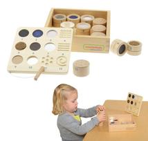 Montessori medinės kaladėlės medžiagoms ir faktūroms atpažinti 12 vnt