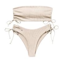 Push Up Aukštu Liemeniu Dviejų Dalių Bikini Maudymosi Kostiumėlis Gorglitter, Smėlio Spalvos, L Dydis, L