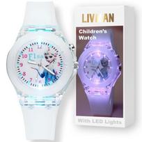 Vaikiškas laikrodis LIVMAN KR-3257 su animacinės princesės tema, spalvingomis LED lemputėmis ir pridedama CR2025 baterija