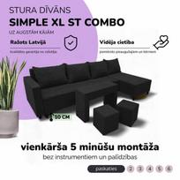 Didelis kampinis sofos komplektas su staliuku ir pufais Simple XL St Combo, Grafito