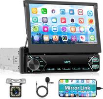"Motorsi" 7 colių automobilinis radijas su ekranu, 1-DIN "Bluetooth" automobilinis radijas, ištraukiamas HD jutiklinis ekranas, vieno DIN radijo imtuvas, "iPhone" ir "Android" veidrodėlio jungtis / USB / SWC / FM radijas / AUX / TF + galinio vaizdo kamera