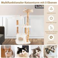 Costway 124 cm medinis draskymasis su katės urvu ir pliušine sėdyne ir sėdimomis platforma, džiuto draskymu