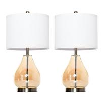 HOMCOM 2 naktinių lempų rinkinys su E27 lizdu, 40 W, stiklas, linas, plienas, gintaras, Ø30 x 56H cm