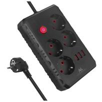 Maclean maitinimo juosta, 4 kištukų prailginimo laidas + 3xUSB, 110-240V AC 50/60Hz, 2.1A max 2500W, 1.5m, juoda, MCE392 B