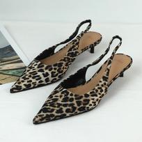 Prabangūs moteriški batai su žemu kulnu, leopardo rašto, patogūs, slingback, vasaros mados, smailianosiai, mulės, sandalai 36 ruda