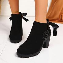 Hot Sale Boots For Women'S Square Toe Chunky Heel Ankle Boots Block High Heels Side Zipper Booties Short Platform Party Shoes 35 juoda