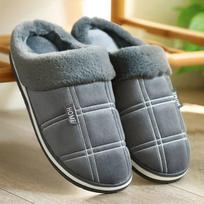 Didelis dydis 50-51 Plaid Namų šlepetės Vyrams Memory Foam Žieminiai pliušiniai Vidiniai Vyriški Batai Šilti Naminiai Šlepetės 2023 Neslystančios juodos 50-51 pilka spalva