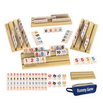 Portable Rummy Wooden Cube Game Set Digital Game with Mahjong Rummybrix & Number Cards Classic Board Game for Adults Kids smėlis