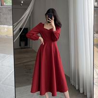 Vintažinė juoda suknelė moteriška retro stiliaus elegantiška įvyniojama midi suknelės korėjietiškos Harajuku ilgomis rankovėmis solidūs drabužiai pavasario mada L raudona