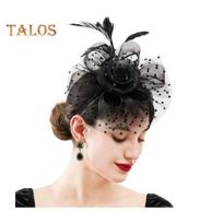 „Fascinators“ kepurė su tinkliniu šydu, gėlėmis dirbtinių perlų plunksnų dekoru arbatos vakarėlio galvos apdangalo segtukas Retro plaukų lankelis vakarėliui žalia