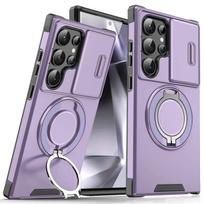 Dėklas Samsung Galaxy S25 S24 S23 S22 S21 Ultra Plus S24FE S23FE stumdomas kameros apsaugos magnetinis laikiklis šarvuotas smūgiams atsparus dangtelis For Samsung S24 S25&Case & Holder violetinė