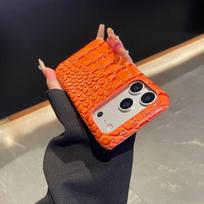 Solid Color Crocodile Pattern Case for IPhone 17 16 15 14 13 Pro Max 17 Air Half Pack Hard Leather Shockproof Back Cover For iPhone 17