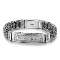 Sidabrinė vyriška apyrankė etninio stiliaus šešių simbolių mantros statinės karoliukas, austas vintažiniu kūrybiniu modeliu senovinė prabangi grandinėlė 22cm