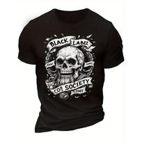 Europos dydžio Black Label Society Kaukolės Grafikos Marškinėliai - Klasikiniai Apvaliu Kaklu Poliesteriniai Marškinėliai, Minkšti & Kvėpuojantys, Idealiai Tinka Laisvalaikiui, Roko Muzikos Gerbėjams, S juoda
