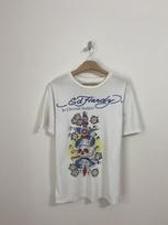Ed Hardy By Christian Audiger Vintažiniai 90-ųjų Balti Unisex Marškinėliai Pakartotinis spausdinimas KH5170 Unisex Marškinėliai L gray