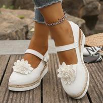 White Mary Jane Wedges Shoes for Women Fashion Flower Decor Espadrilles Sandals Woman 2026 Spring Autumn Casual Platform Pumps 36 balta