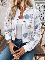 Moteriška pavasarinė elegantiška užtrauktuku gėlėto rašto striukė ilgomis rankovėmis, trumpa, kasdienė striukė, rudeninis laisvas paltas S