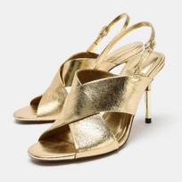 Prabangūs auksiniai kryžminiai dirželiai aukštakulniai sandalai moterims atviru pirštu slingback elegantiški vestuvių vakarėlio bateliai moterims banketiniai kulniukai 35 auksas