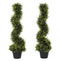 "Outsunny" 2 dirbtinių kedro medžių rinkinys, didelis 90 cm dirbtinis augalas, plastikiniai dirbtiniai kedro augalai vazone, spiralinis augalas, panašus į tikrą, skirtas svetainei, miegamajam, biurui, sodui, moderniai dekoracijai, Žalioji