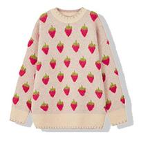 Žieminis megztinis moterims su braškių siuvinėjimu, oversized, Harajuku, laisvas, apvalia iškirpte, megztas džemperis Sueter Mujer One Size raudona
