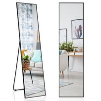 Costway 160 x 40 cm viso ilgio veidrodis 2 viename stovimas veidrodis ir sieninis veidrodis pagamintas iš nedūžtančio juodo stiklo