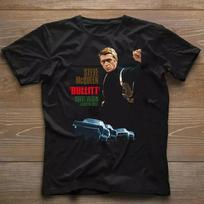 Bullitt Steve Mcqueen Plakatas Marškinėliai Klasikinis 60-ųjų Veiksmo Filmas Retro S-4XL Unisex Marškinėliai M black