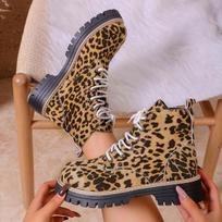 Moteriški plačios kojos leopardo rašto Martin batai, Spalvų blokavimo platforminiai kulkšnies batai, Madingi patogūs batai su storu padu 36 leopardo rašto spalva