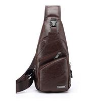 Vyriška USB krūtinės rankinė, crossbody rankinės, PU vandeniui atspari dizainerio pečių rankinė, vyriška kurjerio rankinė, odinė slingback, fanny pack, vyriška 16x10x34CM tamsiai ruda spalva