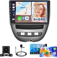 "Hikity" automobilinis radijo imtuvas "Android", skirtas "Peugeot 107/Toyota Aygo/Citroen C1 2004-2014", 4GB+64GB, 2-DIN automobilinė stereo sistema su belaidžiu "Carplay", "Android Car", 10 colių jutiklinis ekranas, GPS, "WiFi", FM/RDS, 32EQ, atbulinės e