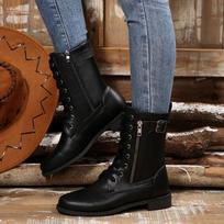 Women's Plus Size Mid-Calf Martin Boots New Autumn Winter Block Heel Lace Up Leather Ankle Boots with Side Zip 36 ruda